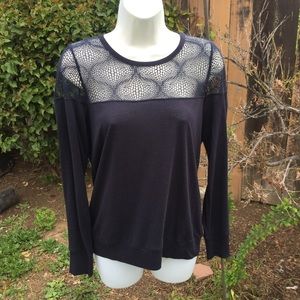 David Lerner Navy Lace Inset Top size XS